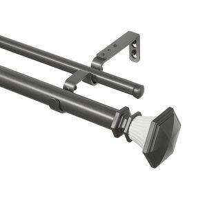 Silver/White Double Window Rod Adjustable Curtain Rod Finial Set - 36" - 72"